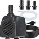 SongLong 25W 400GPH 10ft Cable Ultra Silent Water Pump with Tubing, Overheat Protection | Perfect for Small Fountains, Fish Ponds & Hydroponics