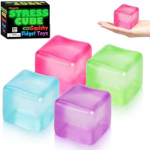 4 Pcs Stress Cube Glow in The Dark, Slow Rising Squishy Fidget Toys for Adults Teens Boys Girls Anxiety Relief Squeeze Stress Balls Sensory Toys for Kids with Autism Party Favors Gifts