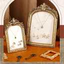 Wonderjune 2 Pcs Gold Jewelry Display Stand Vintage Necklace Organizer Ring Holder Earring Tray Resin Jewelry Photography Props Frame with Velvet Backing for Gifts(White,Large,Small,Elegant)