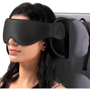 Travel Pillow, Airplane Neck Pillow with 3D Eye Mask for Sleeping, Round Edge Plane Head Strap 360Headrest Support for Long Flight, Stop Bobblehead, Travel Essential for Car Road Trip Black (Standard)