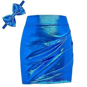 ZYBOUTIC Baby Girls Metallic Skirts Sparkle Shiny Toddler Ruched Mini Skirts PU Faux Leather Birthday Short Skirts Party Halloween Christmas Newyear, Royal Blue, 2 Years, S