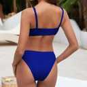 Fanuerg Women's Ribbed Bikini Sets Scoop Neck Cheeky Swimsuit Textured Two Piece Bathing Suit (Blue, L)