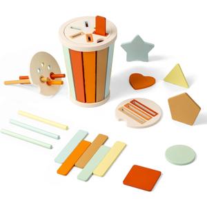 Montessori Toys for 1 2 3 Year Old, 3 in 1 Wooden Learning Color Sorting Toys for Toddlers 12-36 Month Old, Wooden Educational Toy, Fine Motor Developmental Sensory Matching Games
