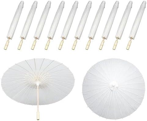 lukar Paper Umbrellas for Weddings White Parasol 10 Pcs 33 Inch Oiled Paper Umbrella Bulk White Parasol Umbrella for Wedding,Bridal Party Decor,DIY Painting,Cosplay