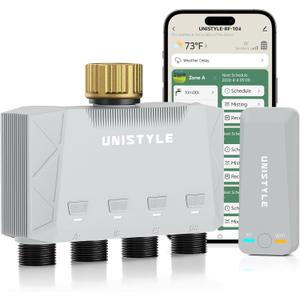 [All-New 2027] 1700FT WiFi 4 Zone Water Timer for Garden Hose with Brass Inlet, Unistyle Smart Sprinkler Controller Compatible Alexa & Google Voice, WiFi Hose Timer, Auto Manual Modes for Garden Lawn