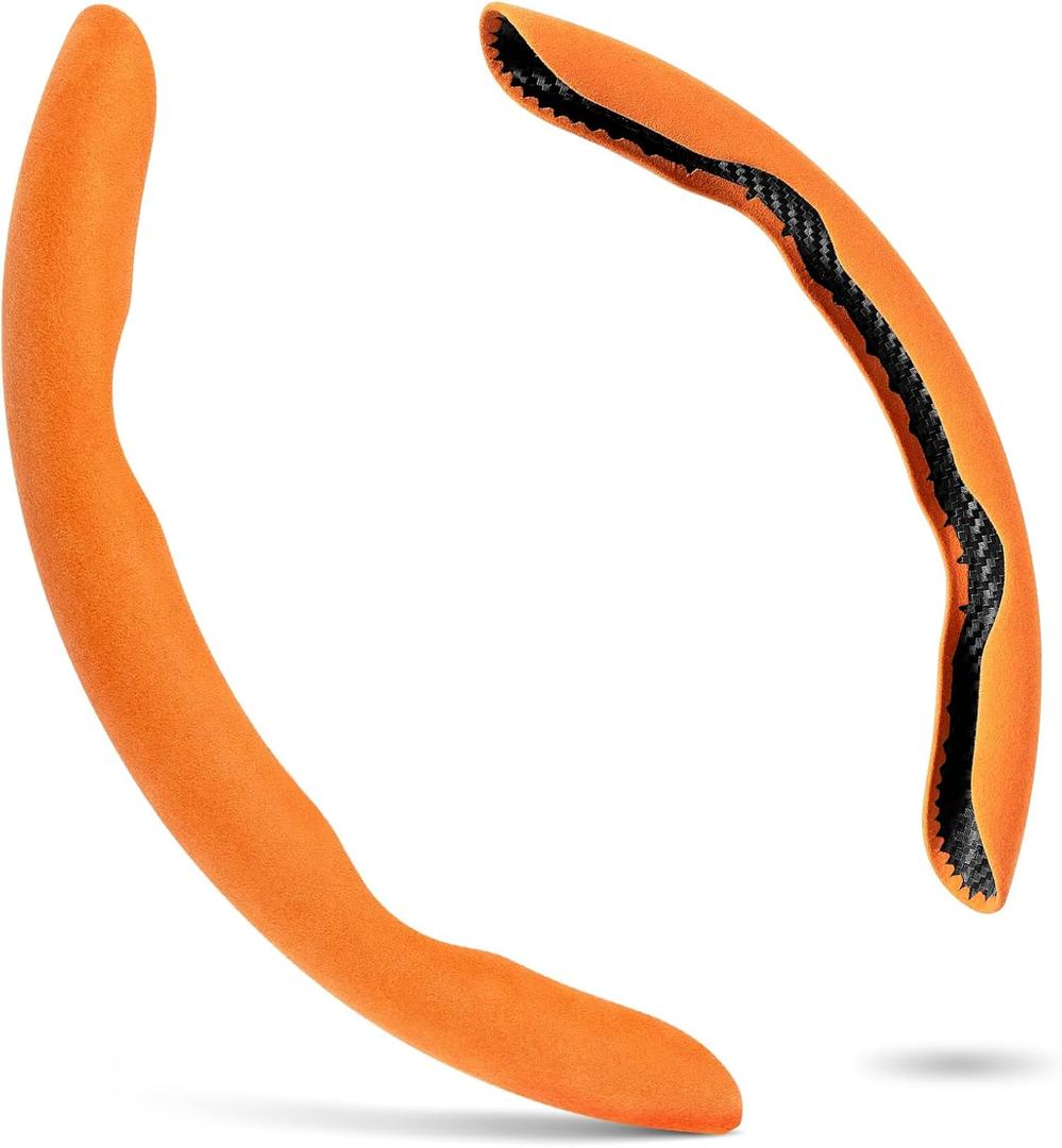 2 Piece Alcantara Steering Wheel Cover - Split Sport Design for D & O Shape Wheels, Soft Touch  Anti-Slip Grip  All Season Comfort  Durable Luxury Material for Performance Cars (Regular Style)