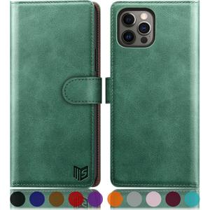 SUANPOT for iPhone 13 Pro Max 6.7 5G with RFID Blocking Wallet case Credit Card Holder,Flip Book PU Leather Phone case Shockproof Cover Cellphone Women Men for Apple 13 Promax case Wallet Sea Green