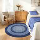 Modern Bordered Round Area Rug 4ft Washable Bedroom Circle Rugs Non Slip Stain Resistant Dining Room Round Throw Carpet Contemporary Circle Mats for Living Room Kitchen Nursery, Navy