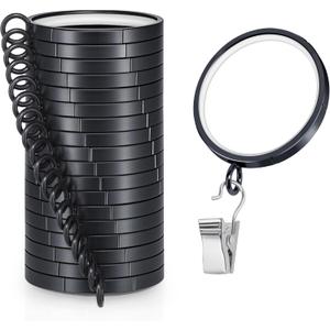 Curtain Rings with Clips,18 PCS Luxury Drapery Clips with Rings-Premium Metal with Quiet,Smooth Nylon Inserts,1 7/10" Inside Diameter,Fits up to 1.5inch Rod,Black