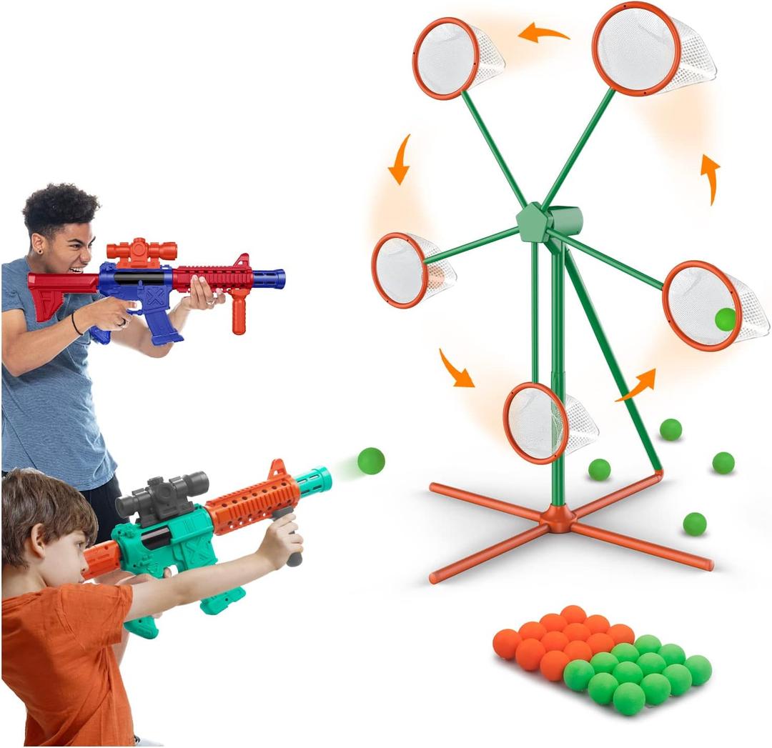 Marlrin Shooting Games Toys for Age 5 6 7 8 9 10+ Year Old Boys, Kids Toy Sports & Outdoor Game with Moving Shooting Target & 2 Popper Air Toy Guns & 24 Foam Balls, Gifts for Boys and Girls