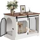 Dog Crate Furniture, 39.4" Dog Kennel for Dogs Up to 70 Lb, with Bed Mat, Heavy-Duty Dog Cage End Table, Three Doors Dog House, White/Brown