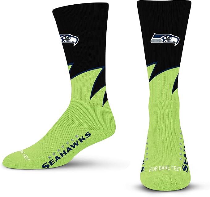 For Bare Feet NFL Unisex Kids Black Wave Crew Sock Nfl Youth, One Size