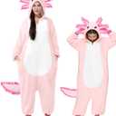 Spooktacular Creations Halloween Axolotl Costume, Kids Axolotl Costume, Zip-Up Hooded Jumpsuit for Halloween Cosplay Party (8-10 Years, Pink)