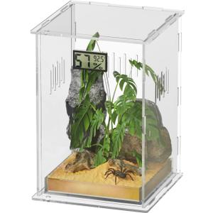 Reptile Terrariums, with Temperature Hygrometer, 7.1"x7.1"x11.8" Acrylic Reptiles Breeding Box Terrarium Cage Tank for Small Reptile Insect Home Office (Arboreal Large)