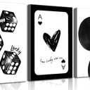 3Pcs Black and White Lucky Dice Canvas Wall Art Trendy Lucky 8 Ball Pictures Wall Decor Preppy Funky How Lucky are We Poker Posters Prints for Girls Bedroom Apartment Dorm 16x24in