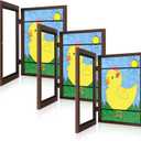 [3-Pack] Kids Art Frames, 8.5x11 Front Opening Kids Artwork Frames Changeable, Brown Artwork Display Storage Frame for Wall, Holds 50 Pcs, for 3D Picture, Crafts, Hanging Art, Portfolio