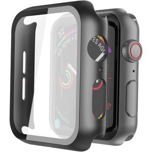 Misxi 2 Pack Hard PC Case with Tempered Glass Screen Protector Compatible with Apple Watch SE 3 (2025) SE 2 SE Series 6 Series 5 Series 4 44mm, Black