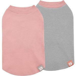 KYEESE 2Pack Dog Shirts Waffle for Small Dogs Stretchy T-Shirts Lightweight Tank Top Sleeveless Dog Vest Breathable Cat Shirt, Medium, Pink+Grey (Medium (7-11lbs))