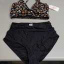 Women's High Waisted Bikini Sets Push Up Twist Front Spaghetti Straps Ruched Two Piece Swimsuit Bathing Suit Flower Black Medium
