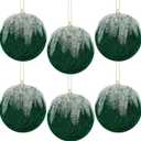 6PCS Dark Green Velvet Christmas Balls, 4 Inch Velvet Ornaments for Christmas Tree Glitter Shatterproof Flocked Ornaments Ball Hanging Ornaments for Indoor Holiday Wedding Party