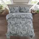 Gray Paisley Quilt Set King Size Boho Bedspread Coverlet Set 3 Pieces, Soft Lightweight Microfiber Vintage Dark Grey Paisley Floral Pattern Bedding for All Season, 110''x90''