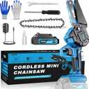 Aokia Mini Chainsaw Cordless, Portable Electric Chain Saw, Small Handheld Chainsaw Battery Powered for Wood Cutting, Tree Trimming, Household and Garden, Gift for Men Dad Husband Women (Blue)