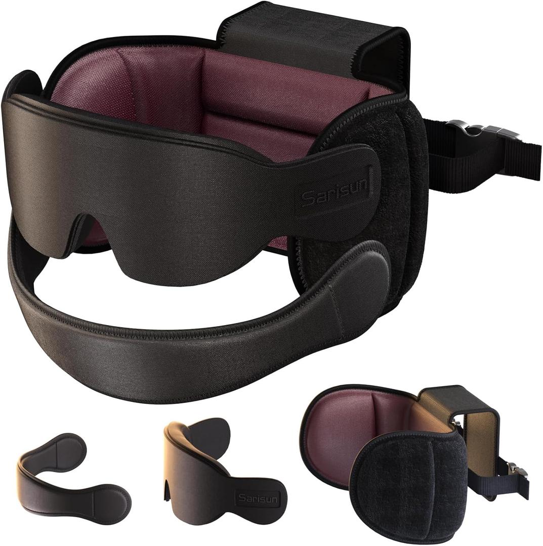 SARISUN Travel Pillow Combo with Chin Strap, Airplane Pillows with 3D Eye Mask for Sleeping, 360 Support Plane Head Strap for All Plane Seats, Long Flights Essentials, Stop Bobblehead, Red