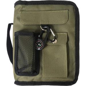 Army Green Bible Cover for Men with Compass Carabiner Camouflage Book Covers for Boys Scripture Tote Bible Case