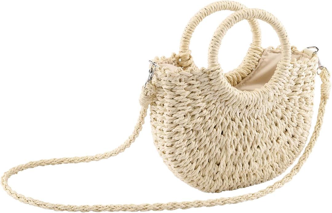 CHIC DIARY Small Summer Beach Straw Bag for Women Crossbody Top Handle Shoulder Handbag Mini Handwoven Rattan Clutch Purse (Beige) CHIC DIARY Small Summer Beach Straw Bag for Women Crossbody Top Handle Shoulder Handbag Mini Handwoven Rattan Clutch Purse (Beige)