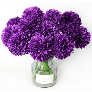Tinsow 12 Pcs Artificial Flowers Purple Faux Ball Chrysanthemum Bouquet Flowers Wedding Bouquet for Home Garden Party Wedding Decoration