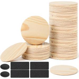48Pcs Unfinished Wood Coasters, 4 Inch Round Blank Wooden Coasters for Crafts with Non-Slip Silicon Dots, Coffee Coaster for DIY Stained Painting Wood Engraving Home Decoration