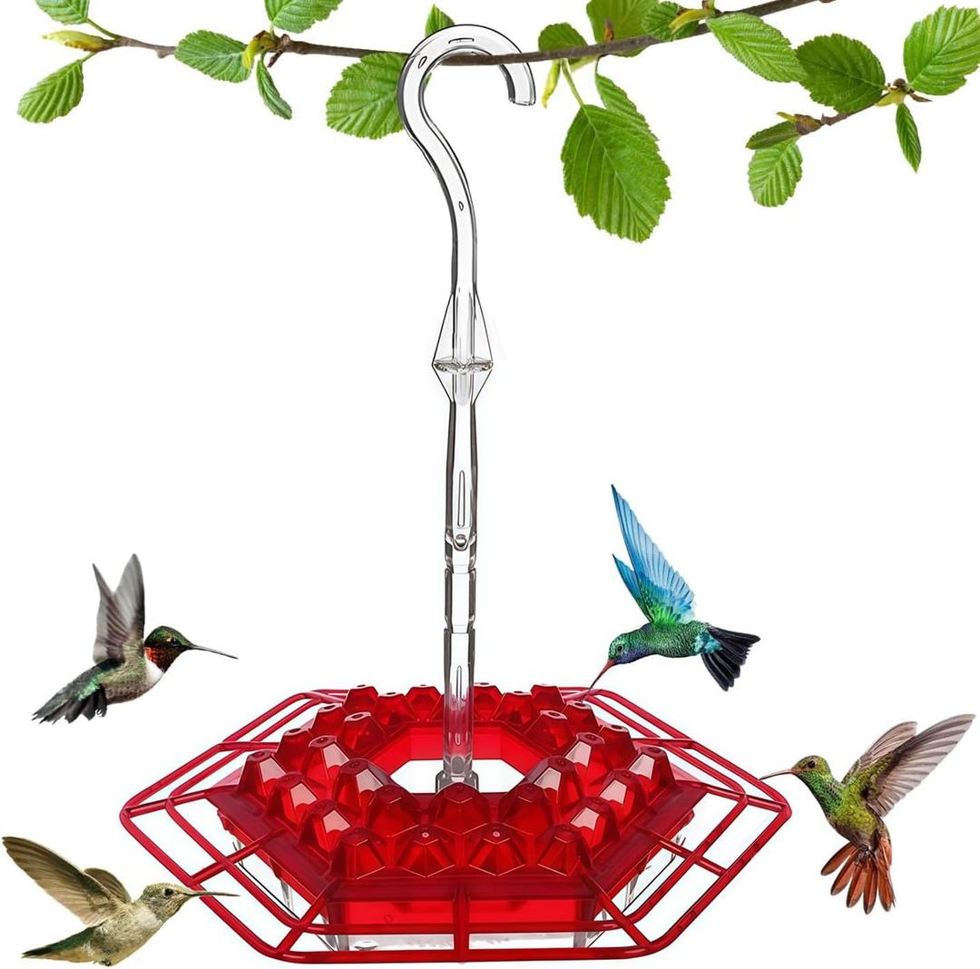 Hummingbird Feeders for Outdoors Hanging, 30 Feeding Ports,Bee-Proof and Leak-Proof - Tray Style, drip-Free, Easy to Clean and Refill, attracts Hummingbirds, Plastic with ant Fence and Hook