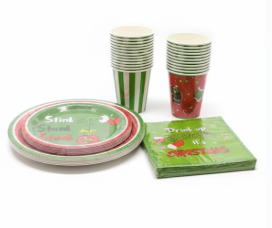 100Pcs Christmas Dinnerware Set Christmas Plates Napkins Party Decorations with Plates (9 & 7 inch) Cups Napkins for Xmas Tableware