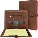 ELIZO Leather Portfolio Padfolio Leather Binder Folder for Men and Women Professional Business Portfolio Organizer Men and Women Saddle Letter Strap
