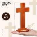 Bucherry 4 Pack 7.87 Inch Wood Crosses with Stand, Wooden Crosses Easter Cross Tabletop Decor Religious Christian Gift Baptism Centerpiece for Table Craft Wedding Church Sunday First Communion (Brown)