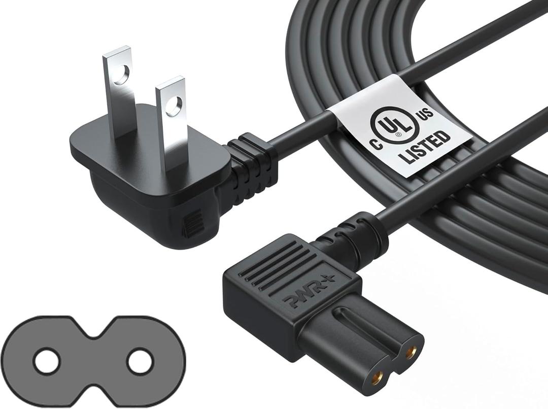 12Ft Long TV Power Cord Cable for Samsung LG TCL Sony: 90 Degree Angled Apple Tv Insignia Sharp Toshiba JVC Hisense 4k 8k UHD Crystal Tizen Smart Roku Google Panasonic HDR LED QLED 2 Prong UL Listed