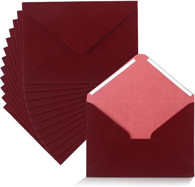 Affrolling 12 Pcs Wedding Velvet Envelopes 5 x 7 Inch Velvety Surface Stationery A7 Vintage Soft Rectangle Elegant Envelopes for Invitation Gift Wedding Thank You Letter(Pearl Burgundy)