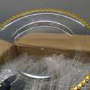 Clear Charger Plates Bulk 100, Round Plate Chargers with Gold Rim | 13" Plate Charger for Dinner Plates, Beaded Charger Plates Bulk Wedding, Plastic Table Chargers for Party, Banquet, Christmas