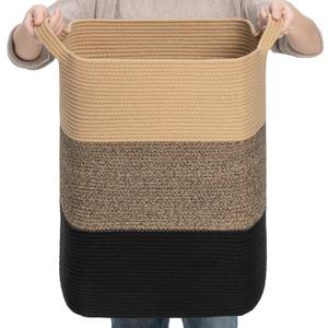 CLHMILY&Z 75L Laundry Basket Rectangular Black Jute Rope - 16x13x22 Inches - Dirty Clothes and Soft Storage Bin for Blankets, Toys, and Nursery Essentials