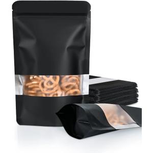 100 Pack Smell Proof Bags, Resealable Bags with Matte Window, Foil Pouch Stand Up Sealable Bags for Packaging Black 4" x 6"