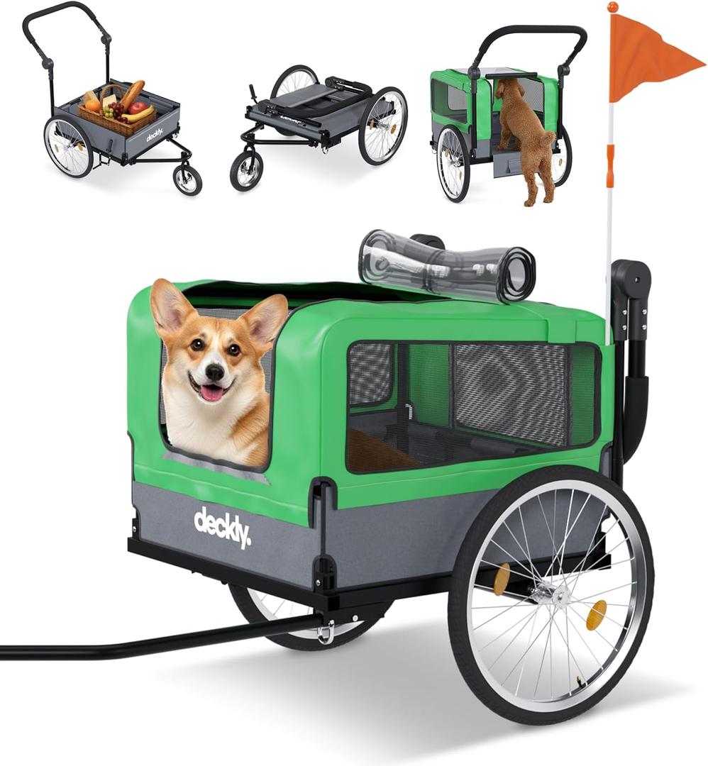 Deckly 4in1 Dog Bike Trailer - Dog Bicycle Trailer Attachment with 88lb Max Weight, Smooth Rolling Wheels Stroller - Pet Bike Carrier for Dogs, Versatile Pulling Cart for Cargo & Small/Medium Dogs