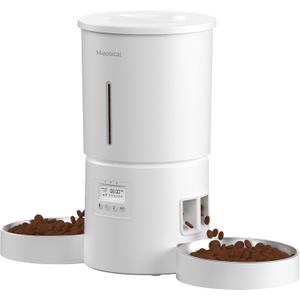 Automatic Cat Feeder for 2 Cats,6 Meals/Day,12 Portions/Meal,Dual Power Double Bowls,Dry Pet Food Autofeeder,10S Voice Record,Flexible Programmable Schedule Timer(White,Stainless Dual Bowls)