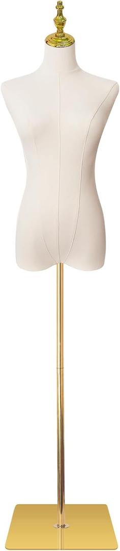 Female Mannequin Torso, Dress Form for Sewing 55-71Inch Height Adjustable Women Model, Mannequin Body High Stability Gold Metal Stand for Clothing Dress Jewelry Display