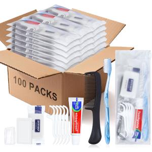 100 Sets Personal Hygiene Kit Basic Toiletry Kits Homeless Supplies Bulk for Women,Men,Travel,Charity,Business Include 100 Toothbrush,100 Toothpaste,100 Comb,100 Bath Soap,500 Floss Pick