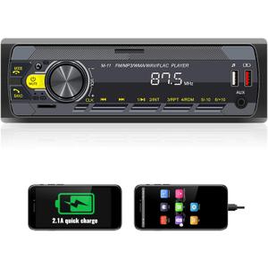 UNITOPSCI Single Din Car Stereo Bluetooth 5.0 Multimedia Audio Receiver, Push to Talk Assistant, Hands-Free Call Voice Control, MP3/FM/AUX in/USB/TF Input APP Control LCD Digital Display