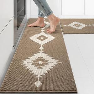 Farmhouse Kitchen Rugs Sets of 2, Beige Kitchen Mat Set for Floor Non-Slip Washable, Absorbent Resist Dirt Polypropylene Large Long Runner Rug, Western Boho Rug for Sink, 24x35+24x59