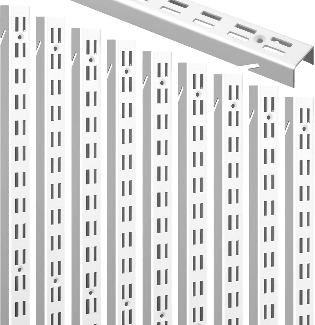 Tandefio 12 Pcs 47.5 Inches Shelf Rails Bracket Track Upright Closet System Hardware Adjustable Wall Standard White Shelf Standards for Pantries, Linen Closets, Laundry Rooms, Utility Rooms