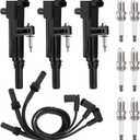 UF640 3PCS Ignition Coils & 6PCS Iridium Spark Plugs & 3PCS Spark Plug Wires Set Compatible with Dodge Ram 1500 Dakota Durango Nitro, Jeep Commander Grand Cherokee Liberty 3.7L, Replaces # 5149199AA