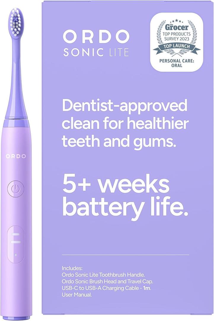 ORDO Lite Sonic Toothbrush, Electric Toothbrushes with 35,000 Pulses Per Min, Dual Modes, Over 5 Weeks Battery, Smart Timer, Waterproof, USB C, Lavender