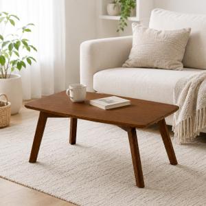 Floor Table, 11.8" H Solid Rubber Wood Low Coffee Table, Walnut, 23.6" L x 15.7" W x 11.8" H